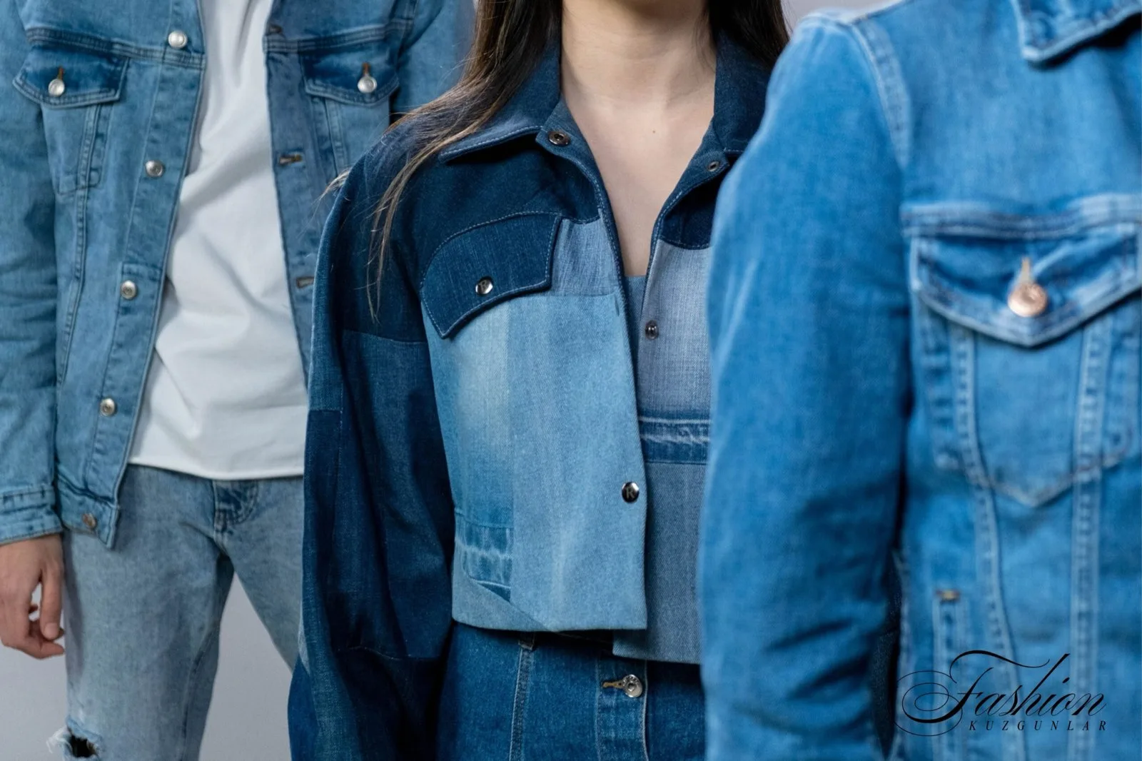 İki renkli parçalı denim ceket