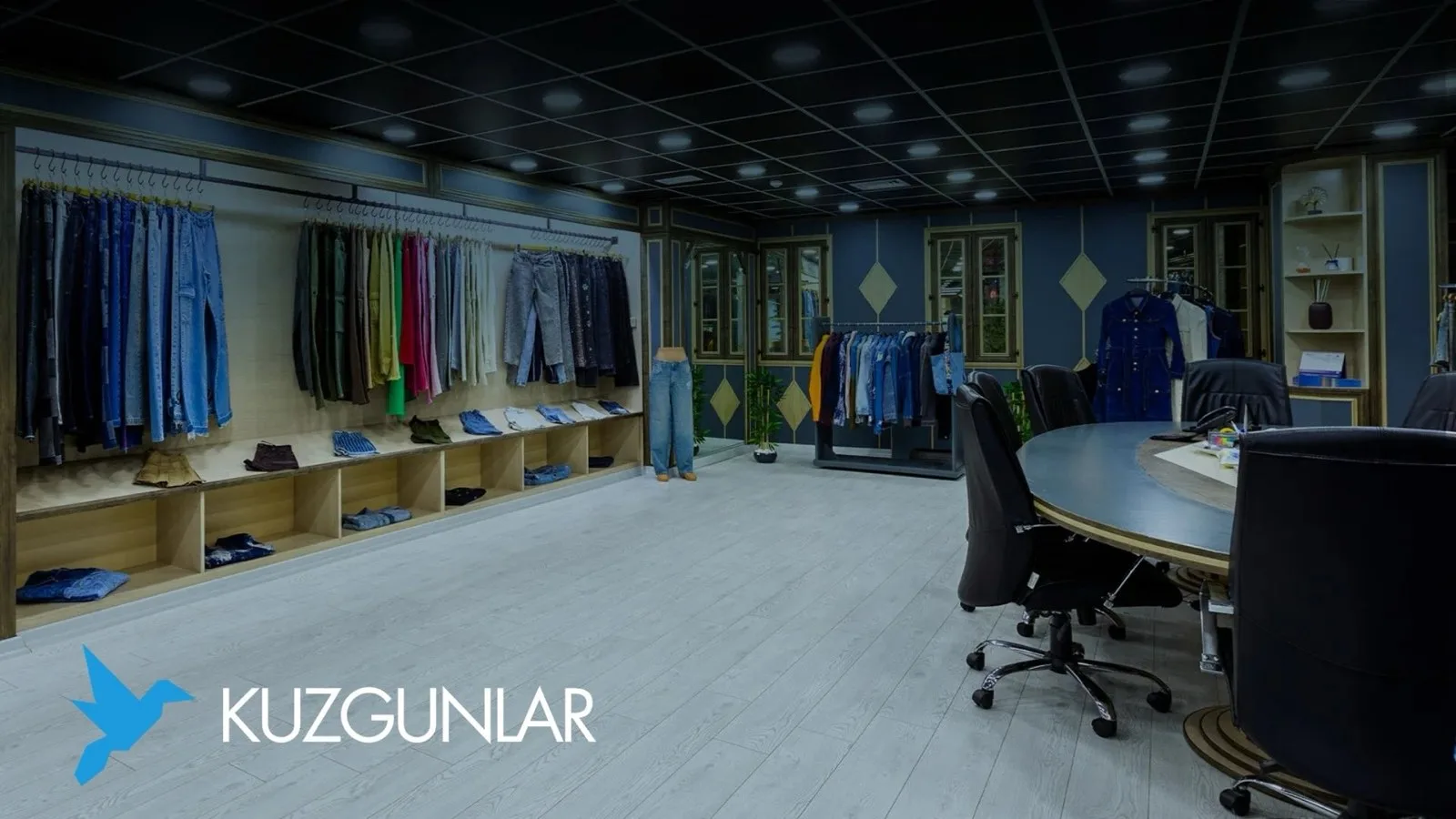 Kuzgunlar Tekstil showroomunda sergilenen denim numuneleri